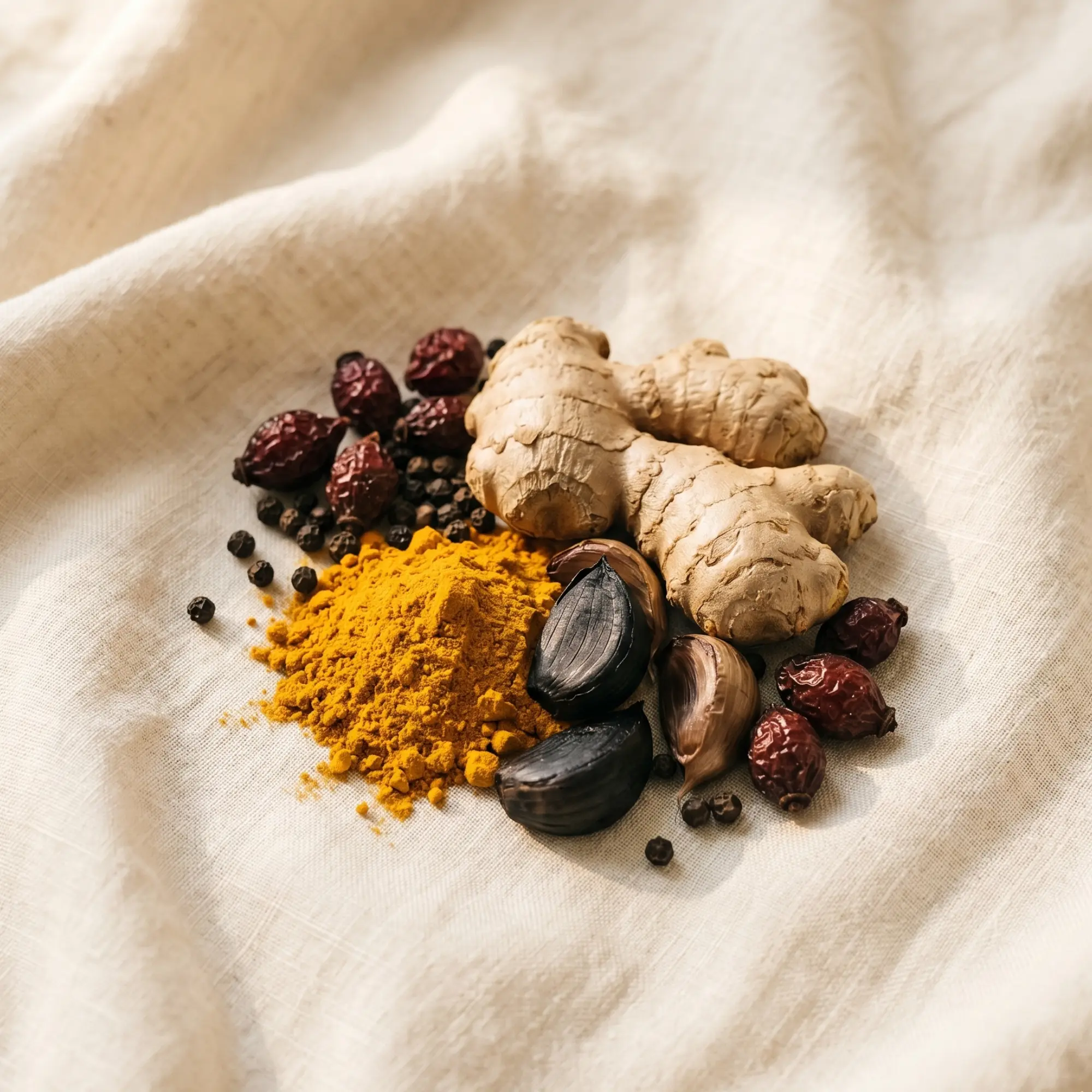 A selection of supplement capsules and botanical powders, representing the precision of allium. formulations